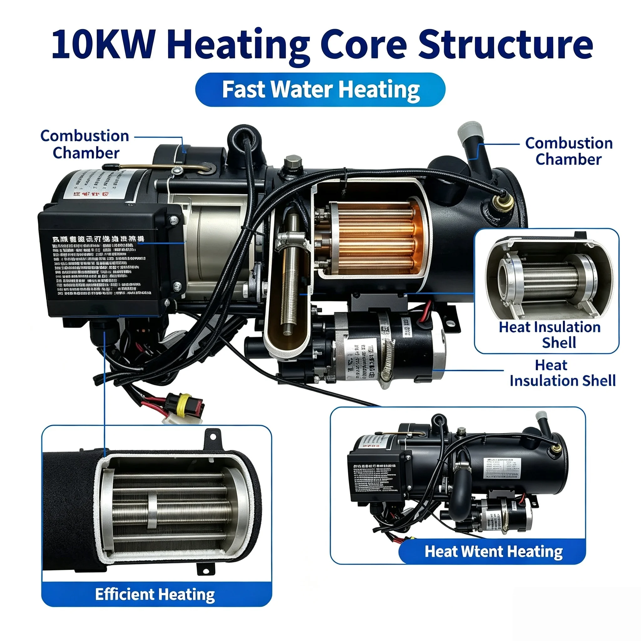 10KW Water Heating Diesel Parking Heater, 12V 24V Engine Preheating Boiler for Freight Truck & Agricultural Machinery