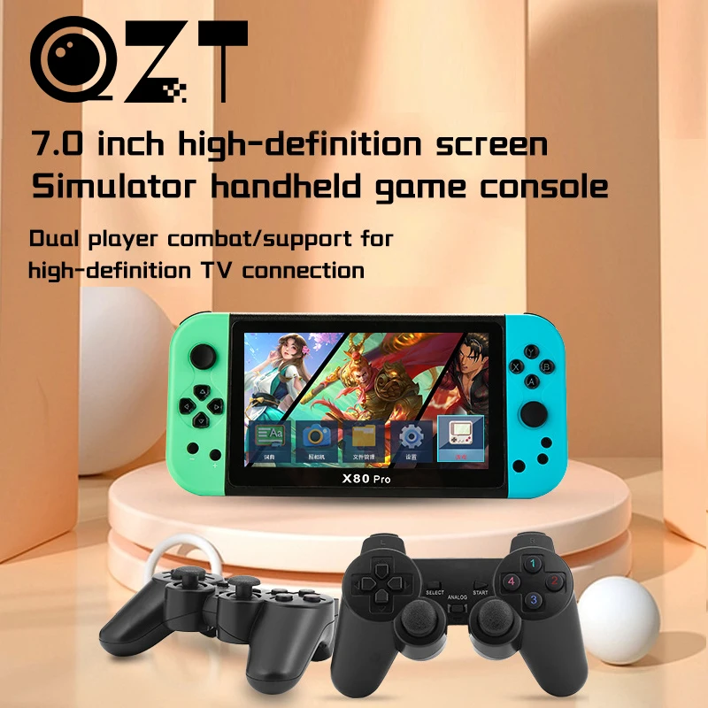 

Портативная игровая консоль QZT X80 PRO, ретро-консоль для игр с экраном 7,0 дюйма, игровая консоль с двумя клавишами, встроенные 20000 + классических игр