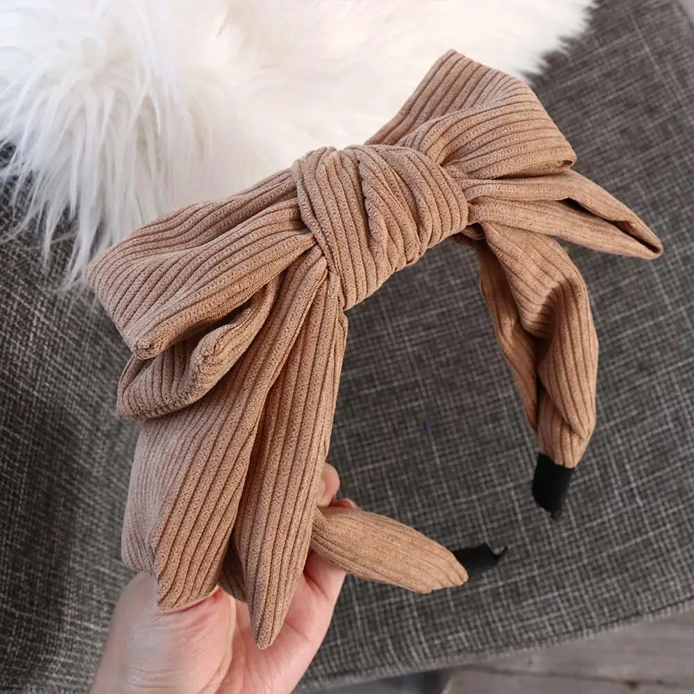 Gifts Corduroy Bowtie Headband Large Solid Color Bowtie Hair Hoop Hair Band Headwear Wash Face Hairband Ladies