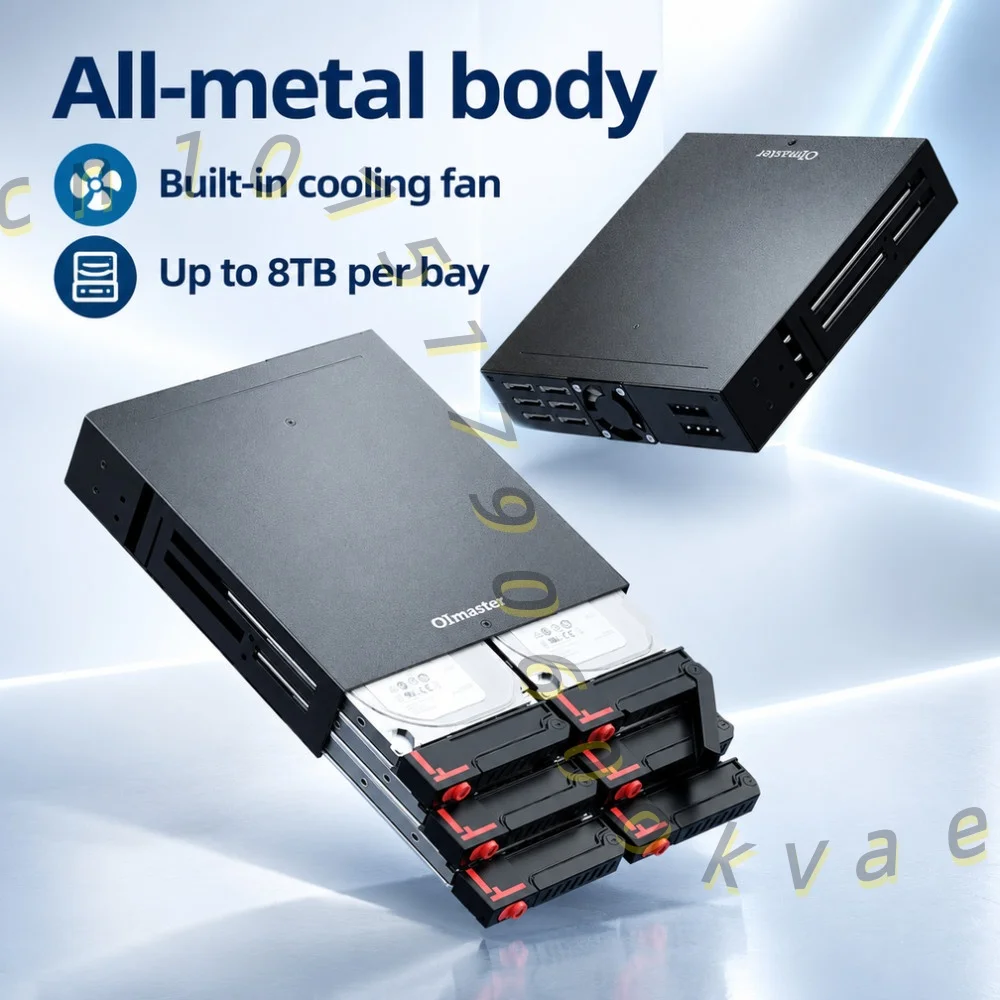 6 Bay 2.5 Inch SATA HDD SSD Enclosure, Full Metal Optical Drive Bay Hard Drive Cage with Cooling Fan, Key Lock, 6Gbps
