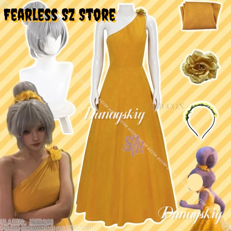 

Anime Halloween Dance Party Cosplay Furry Rabbit Anthropomorphic 할로윈 코스튬 Long One Shoulder Yellow Dress Flower Lolita Halloween