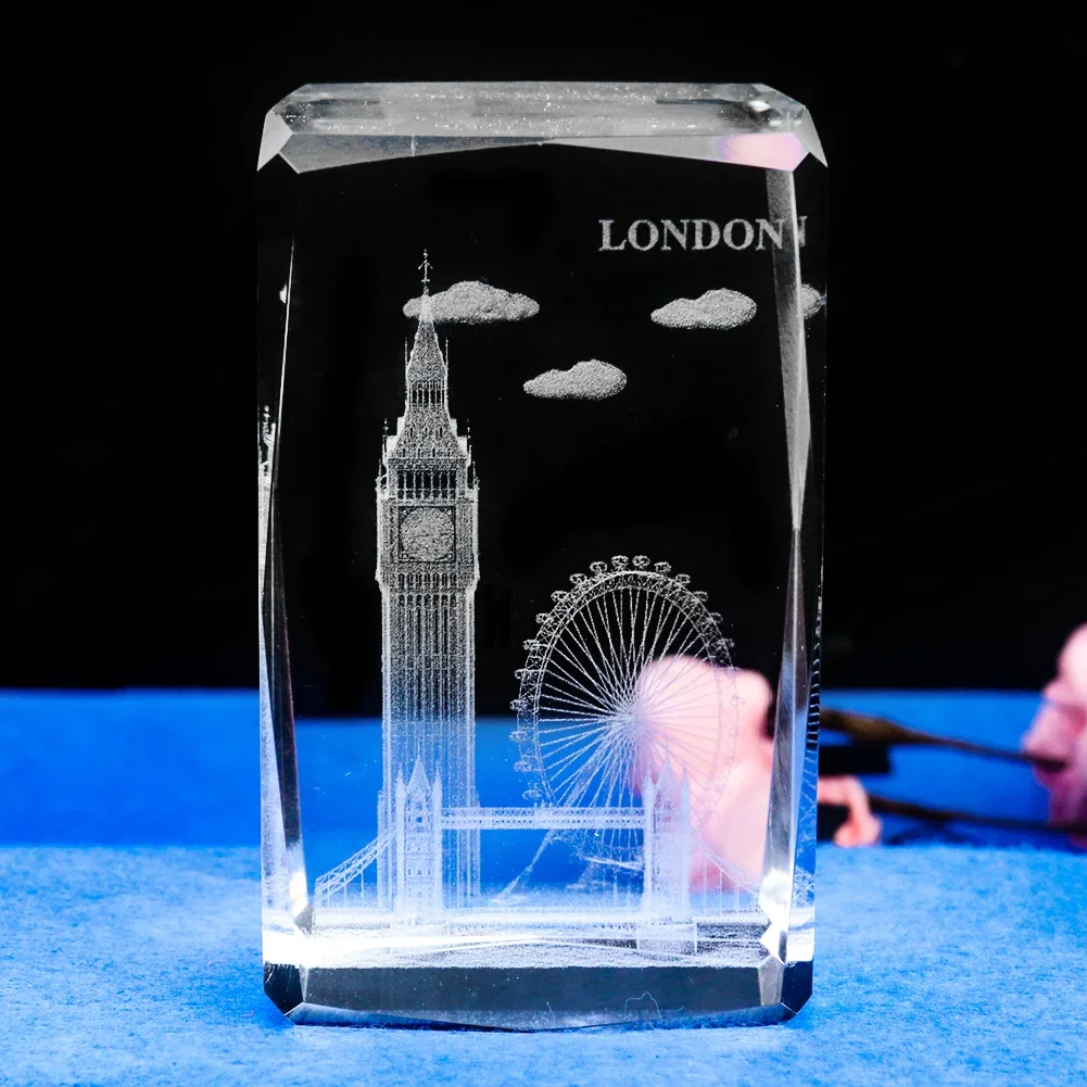 

3D Crystal Laser Engraving London Big Ben Building Paperweight Figurines Miniatures Craft Souvenirs Gifts Home Decor Accessories