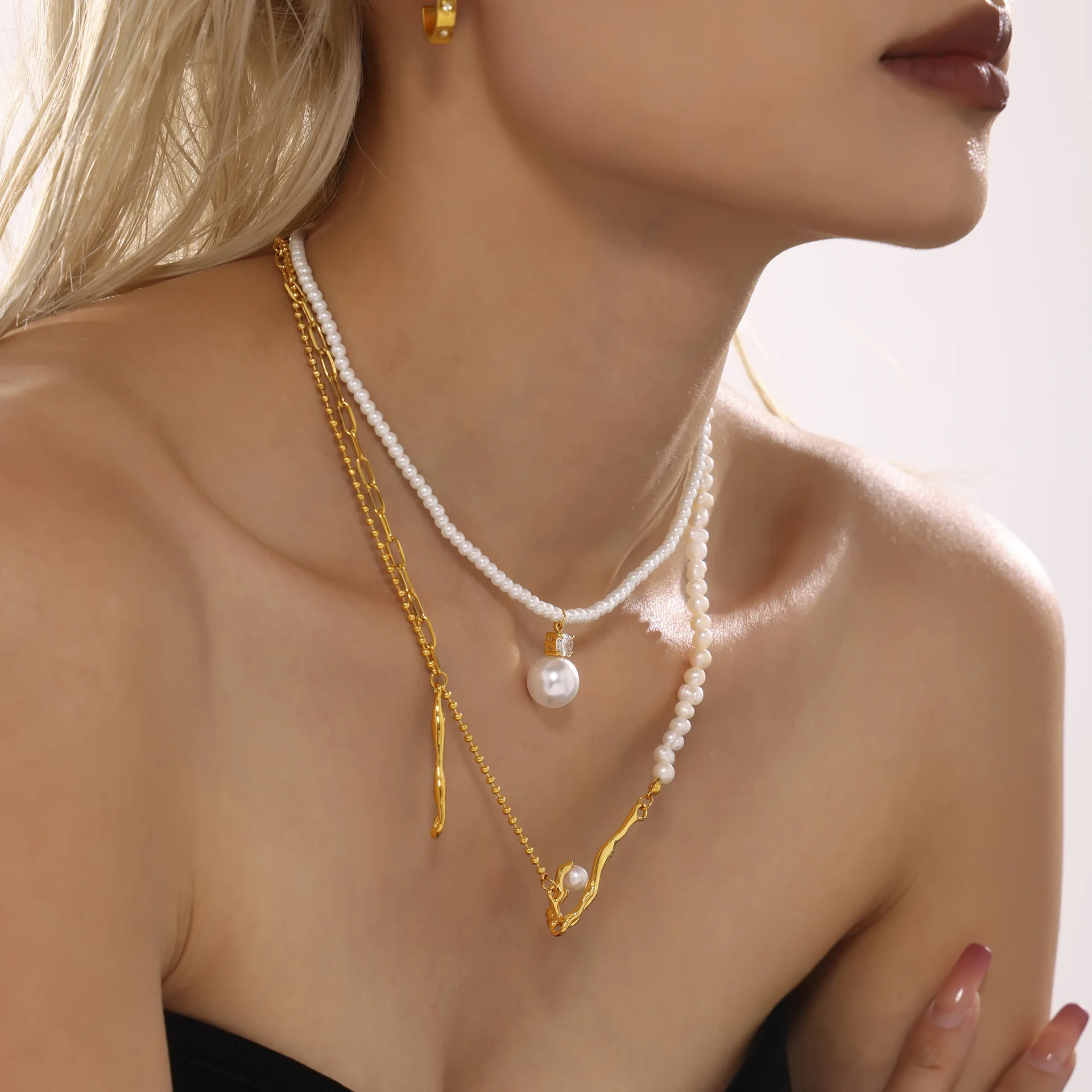 TOSOKO Alien Baroque Freshwater Pearl Necklace Stainless Steel Fashion Jewelry for Women P1939