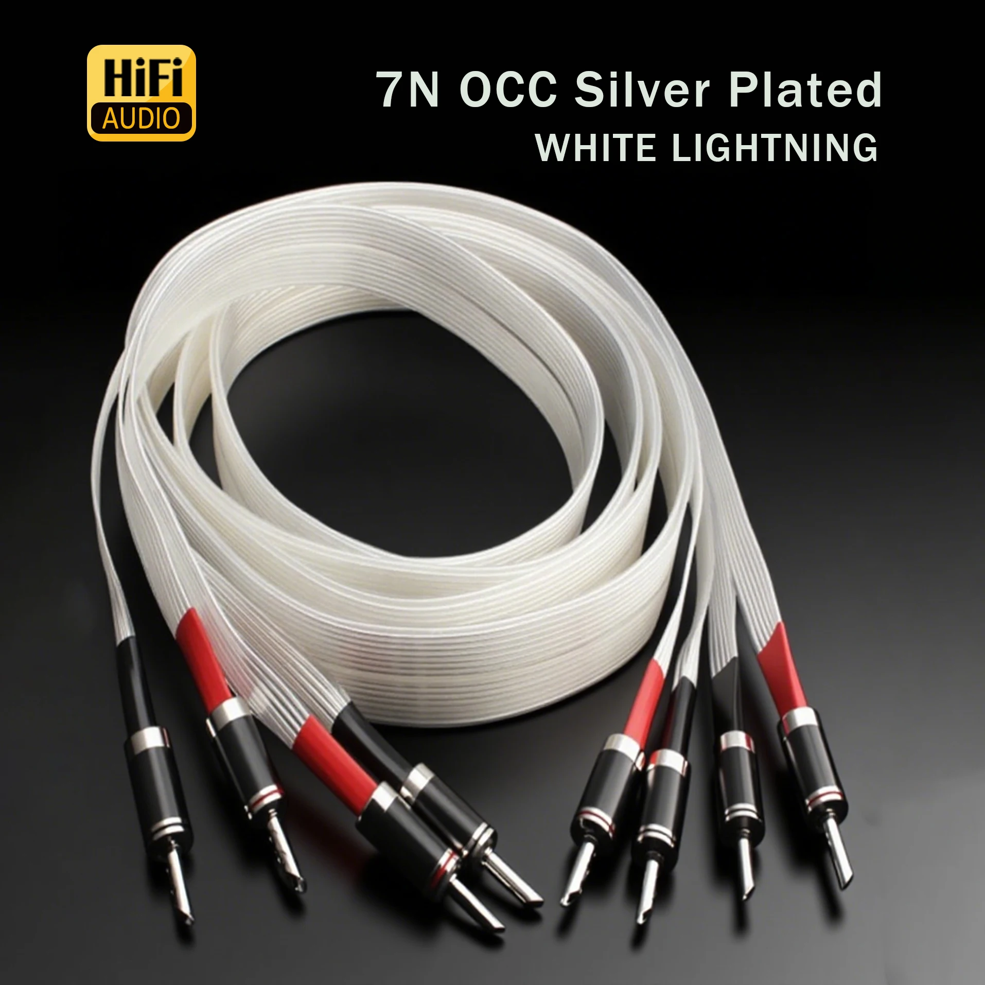 

Пара лент Hi-Fi, плоский аудиокабель для динамика OCC, посеребренный, Nordost valhalla, белый свет, кабель громкоговорителя, банан из углеродного волокна