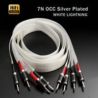 Pair hifi ribbon Flat audio speaker Cable OCC Silver Plated Nordost valhalla White light Loudspeaker cable Carbon Fiber Banana