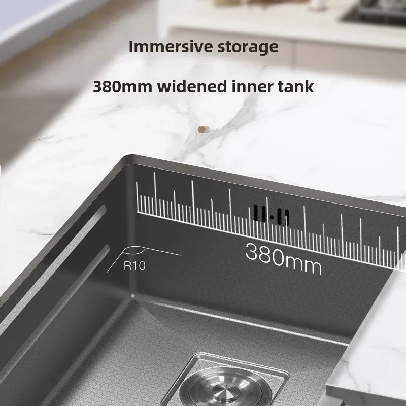 อ่างล้างจานชามเดี่ยวขนาดใหญ่ Undermount Black Nano 304 อ่างล้างจานสแตนเลส