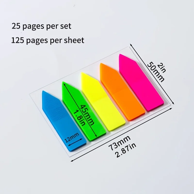 Multicolor Arrow-Shaped Semi-Transparent Page Marker,Waterproof Writable Self-Adhesive Index Flags for School Office and Planner