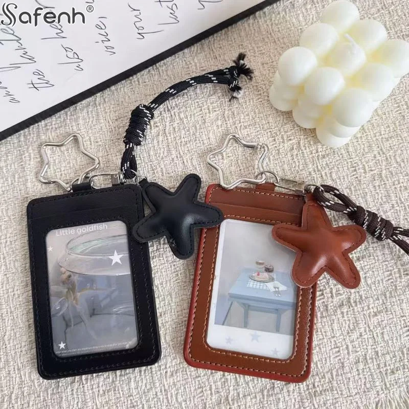 1 PCS Portable INS Card Holder PU Leather Y2k Idol Photo Cards Sleeve Photo Display Pendant Cards Cover