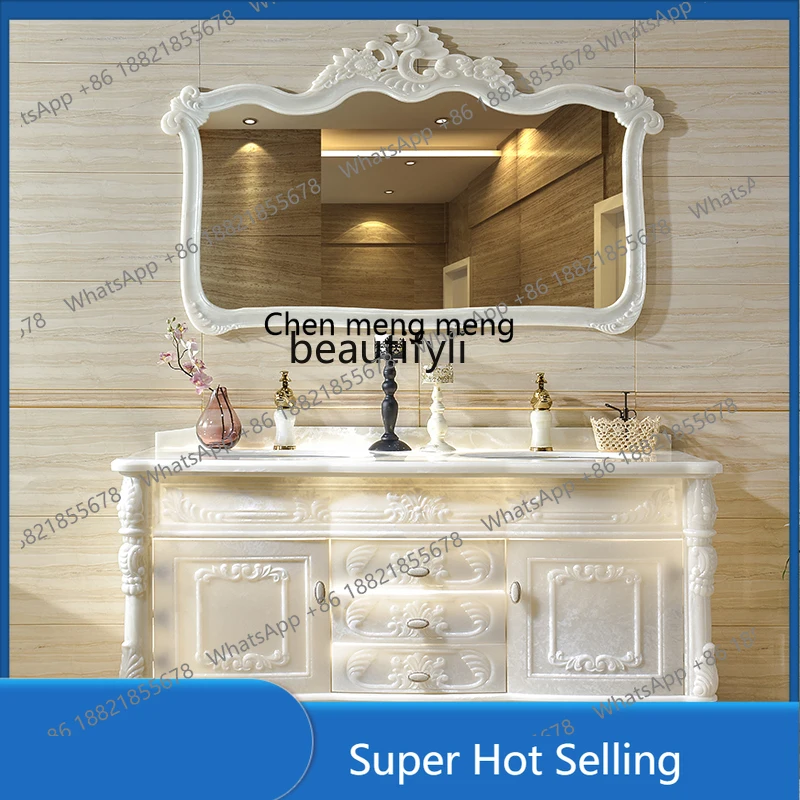 

A85 European-Style Bathroom Cabinet Light Luxury Bathroom Integrated Jade Floor Double Basin Washbasin Washstand