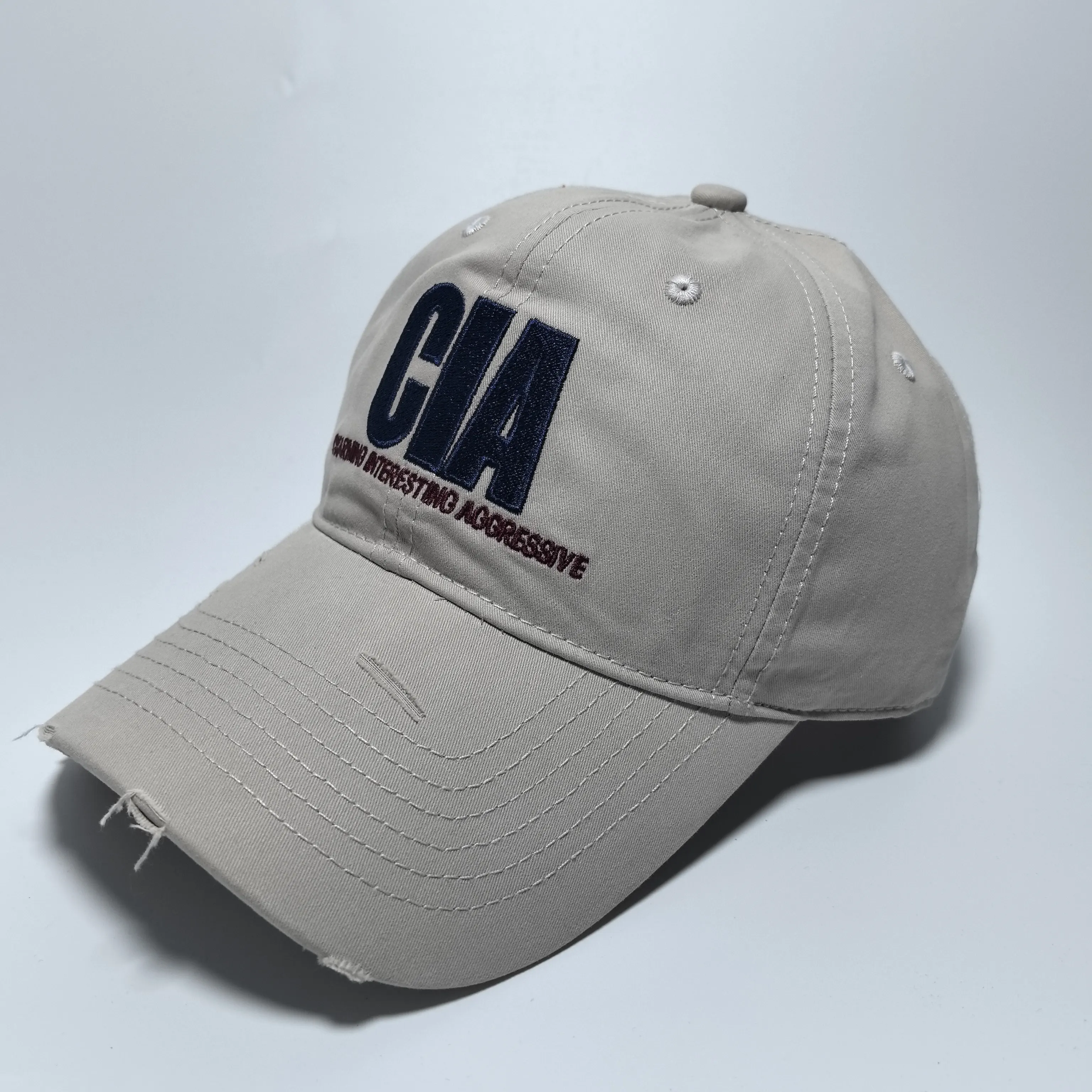 Vintage Distressed Baseball Cap CIA Letter Embroidery Dad Hat Charming Interesting Aggressive Slogan Washed Cotton Trucker Cap U - view 4
