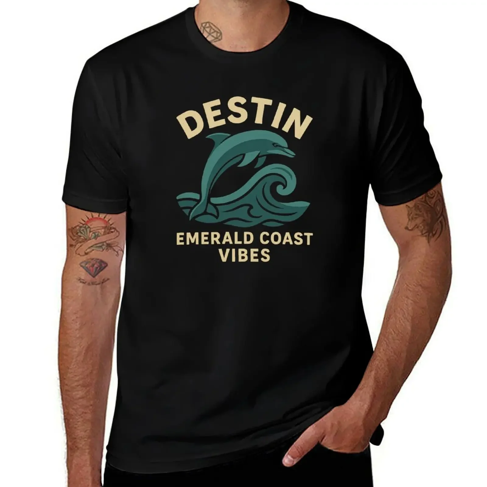 Destin Emerald Coast Vibes Dolphin and Wave - Camiseta con diseño de playa tropical Hombre de lujo Camiseta de manga corta para hombre