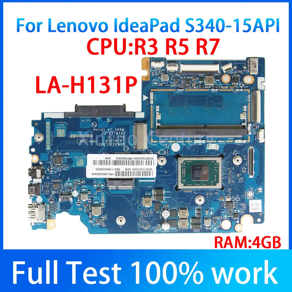 

LA-H131P For Lenovo Ideapad S340-15API Laptop Motherboard.EL432/EL532 Motherboard.With R3 R5 R7 CPU 4GB-RAM 100% Tested Work