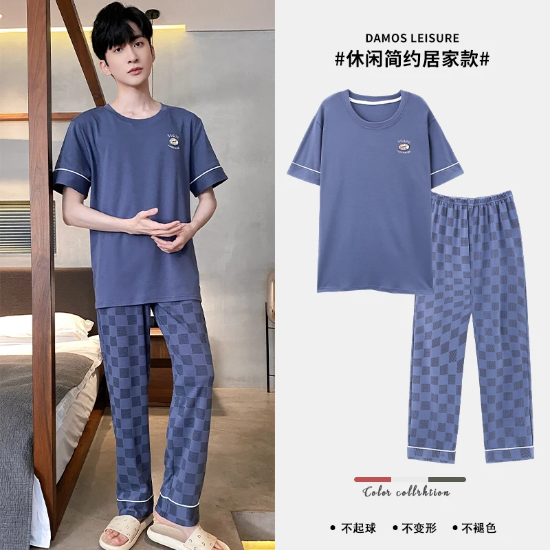 Summer Cotton Pj Short Sleeved Men\'s Pajamas Sets Male Pajama Set Printed Pajama For Men Sleepwear Suit New Plus Size Homewear