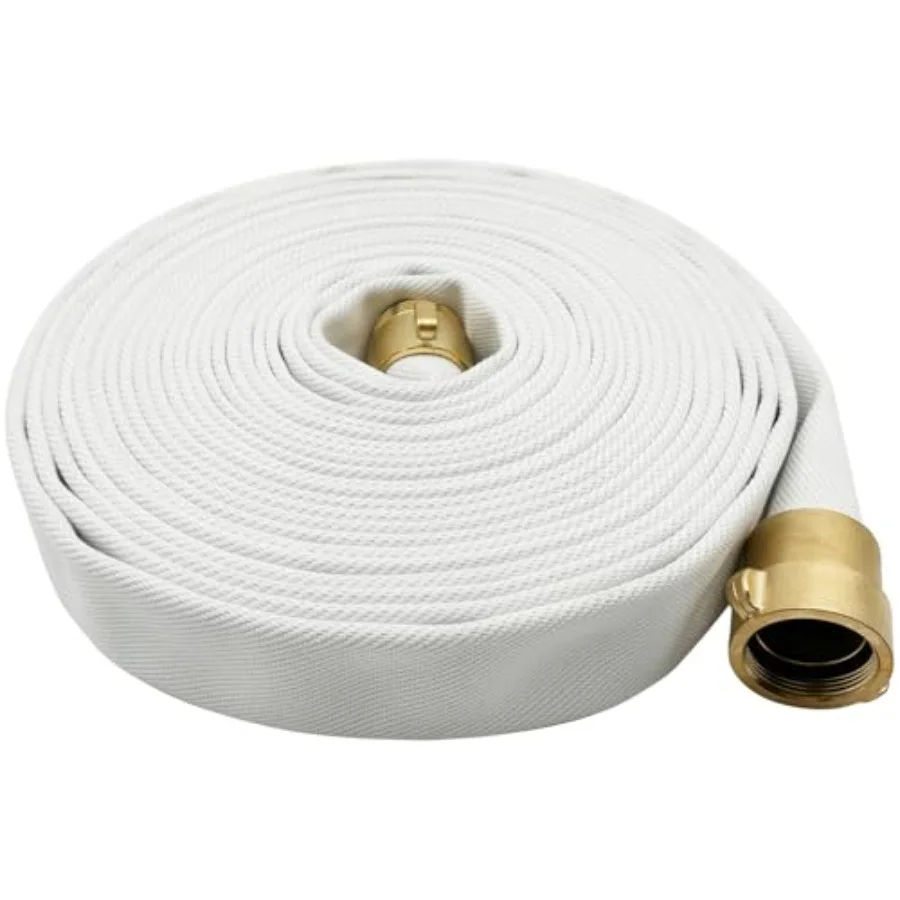 

Fire Hose White 2 Inch x 50' Lay Flat Heavy Duty Backwash/Discharge Firehose with Brass Connectors