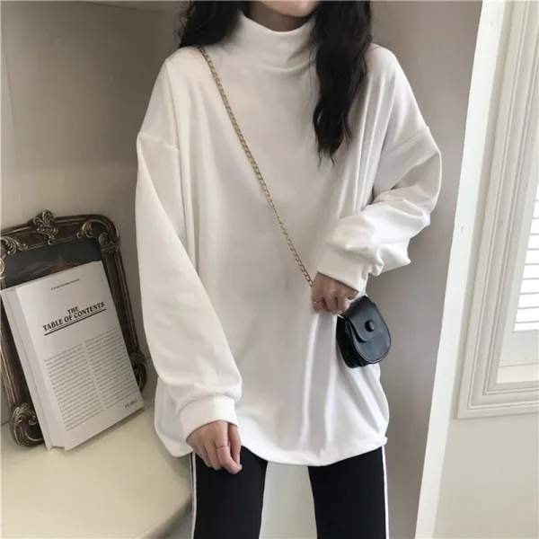 Autumn Winter Thickened Fleece High Waist Women's Extended Net Version Mid-Length Butt Covering Base Shirt Layering Large T-S...