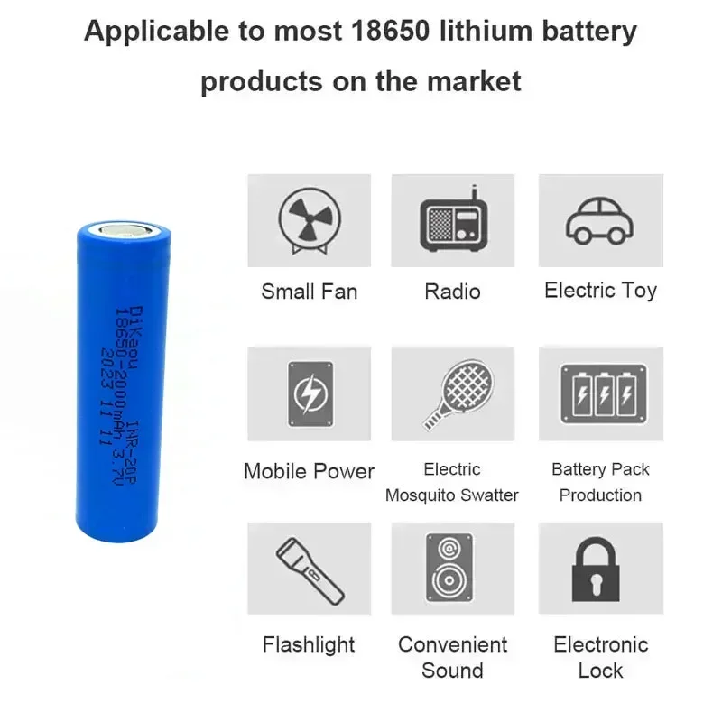 1-10pcs 18650 Battery 2000mAh 3.7V True Capacity Rechargeable Lithium-ion Battery Suitable for Bright Flashlight Electronic Toys