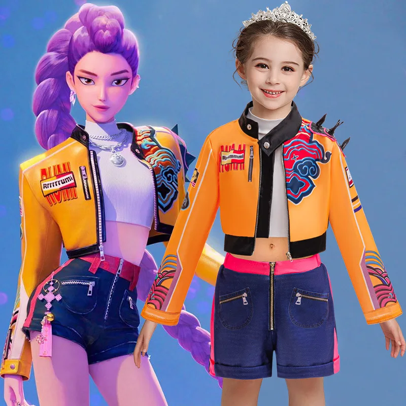 

Kpop Demon Hunters Rumi Halloween Cosplay Costume Girl Suits Carnival Theme Party Stage Perform Costumes Kids Dress Up 3pcs