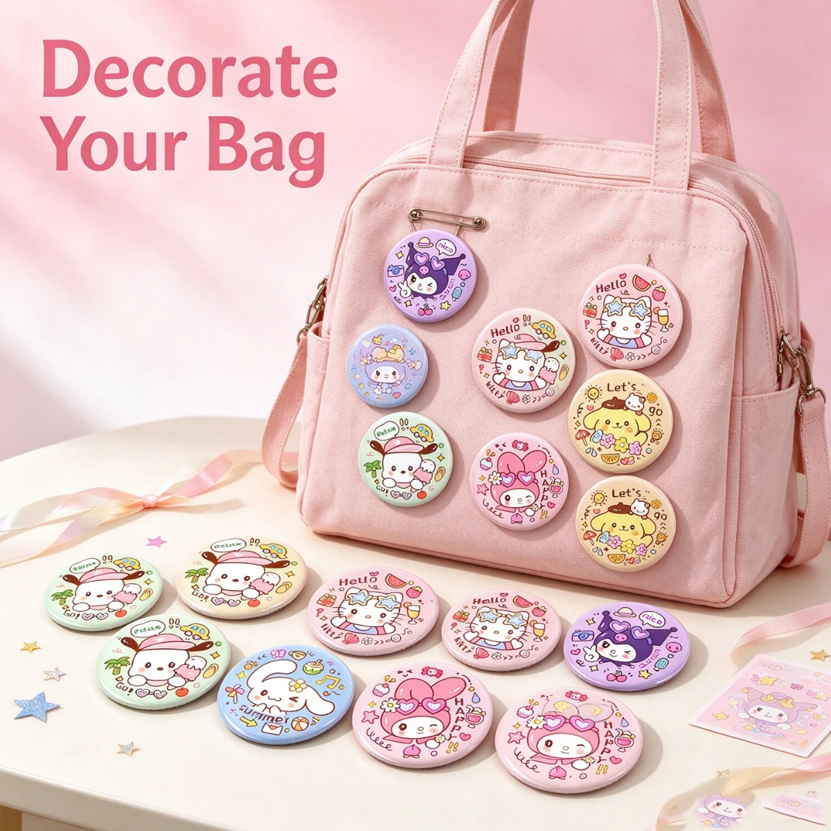 Sanrio Button Badges brooch Cute,Brooch Pins 58mm Cartoon Lapel Pin for Backpack  for Planners, Bags, and Clothing.