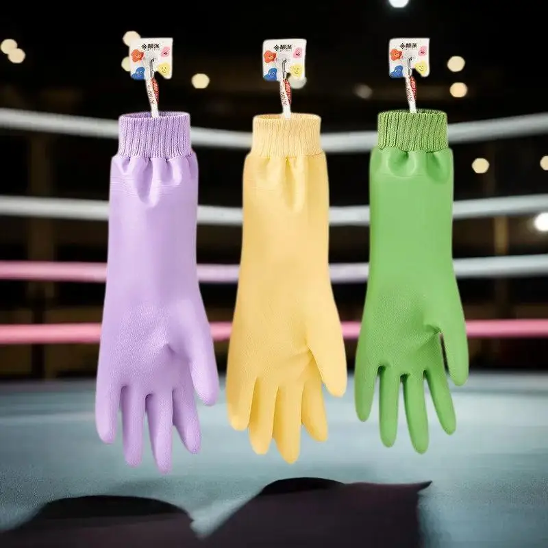 1 Pair Waterproof Dishwashing Gloves Tear-resistant Warm Fleece Cleaning Gloves Thickened Threaded Sleeve Cuff Laundry Gloves