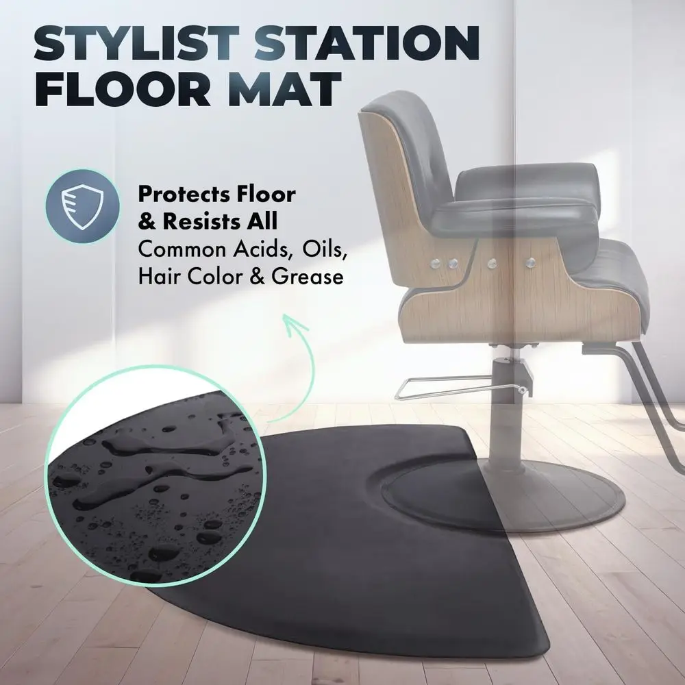 Anti-Fatigue Semicircle Mat with 5/8 Chair Cutout, 3' x 5', Cushioned Foam, Low-Static, Stain-Resistant for Styling and Barber C