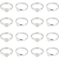 40pcs Adjustable Blank Rings Silver Rings Brass Finger Ring Settings Components with 6mm Round Pad for Jewelry Ring Making