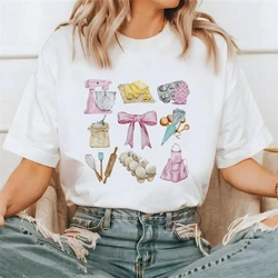 2024 Fashion T-Shirt O-Neck Women's Baker Print Fun Pattern Short Sleeve Cute Versatile Style Clothing Top Plus Size T-Shirt.