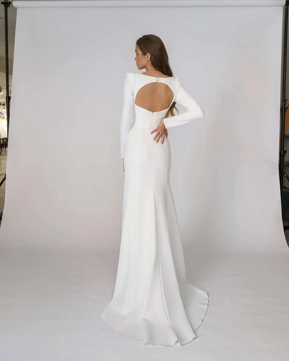 Vestidos de novia elegantes y sencillos de sirena, vestido de novia de manga larga con espalda abierta, vestido de novia árabe personalizado para mujer 2024