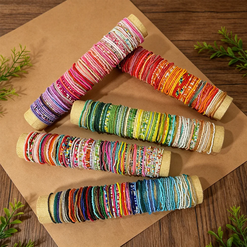 24Pcs Random Color Seed Bead Bracelet Set Handmade DIY Beaded Jewelry Kit Adjustable Friendship Wristband for Party Favors