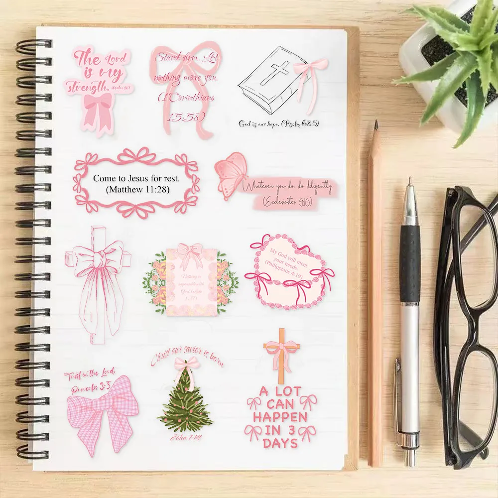 50개 핑크 리본 영어 재미있는 PET 스티커 DIY 여행가방 스케이트보드 오토바이 노트북 장식 스티커