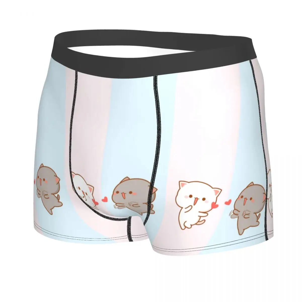 Custom Male Funny Peach And Goma Mochi Cat Fall In Love Underwear Boxer Briefs Stretch Shorts Panties Underpants