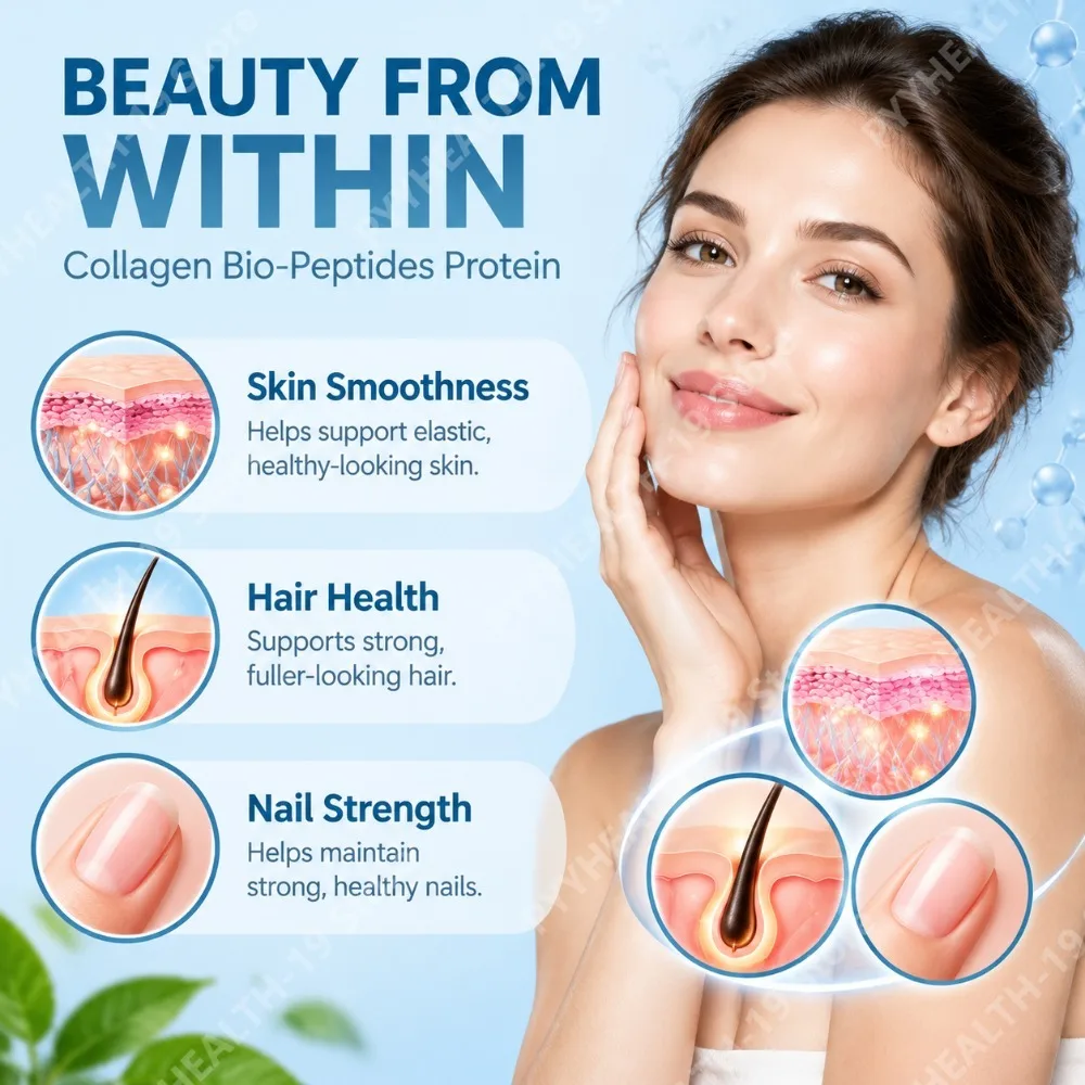 Collagen Bio-Peptides Protein Powder Supports Skin Smoothness, Hair Health & Nail Strength, 567g Superior Absorption 18g Protein