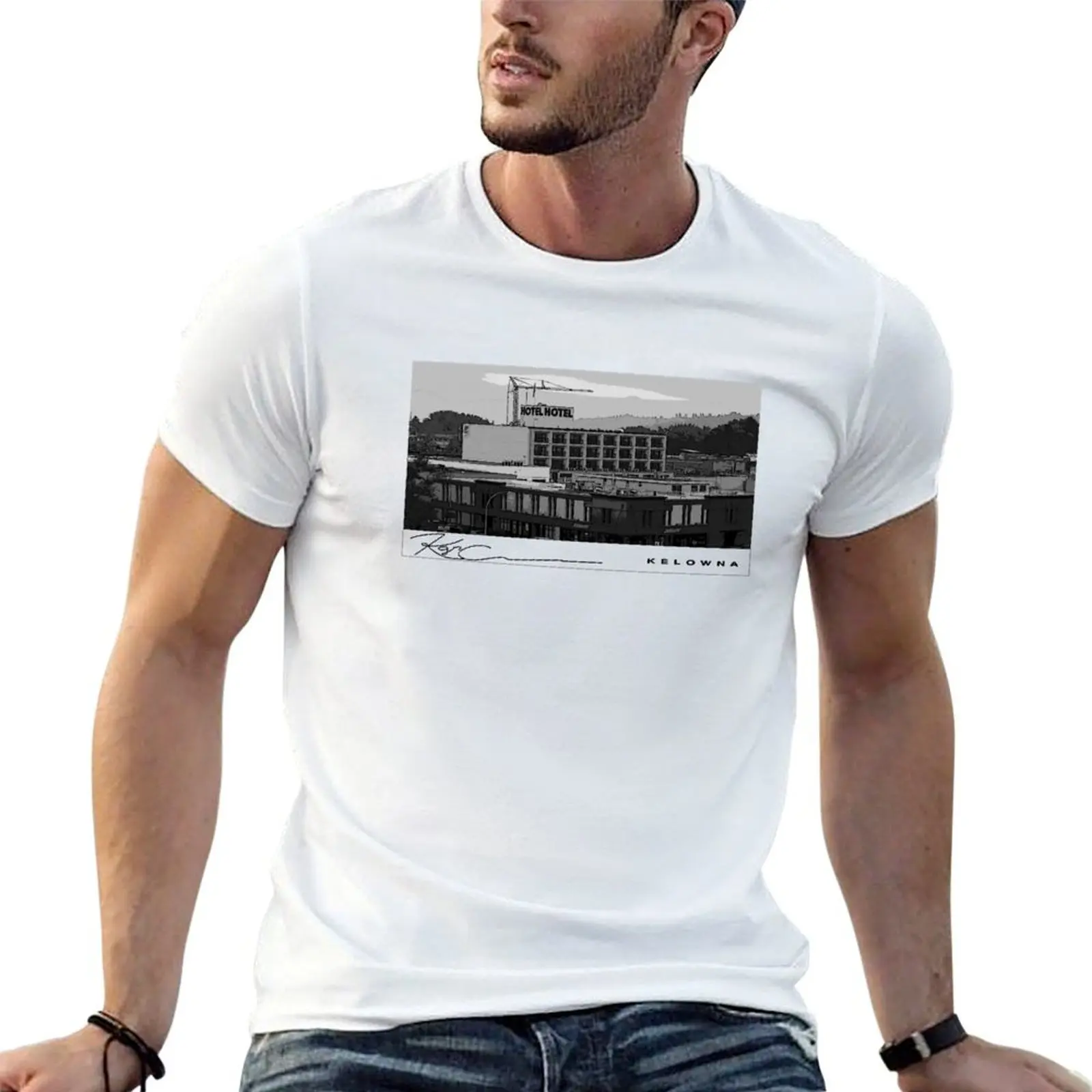 Downtown Kelowna Landscape black and white T-Shirt Urban Casual Loose Fit Tee