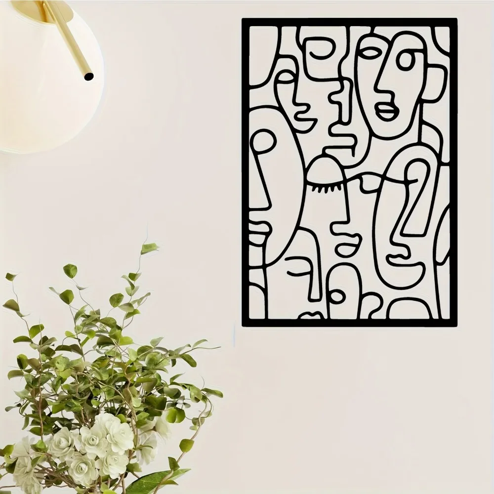 1pc Abstract Faces Iron Wall Art, Expressive Faces Metal Statue, Gift for Art Lovers, Weatherproof Metal Hooks, Indoor Outdoor F