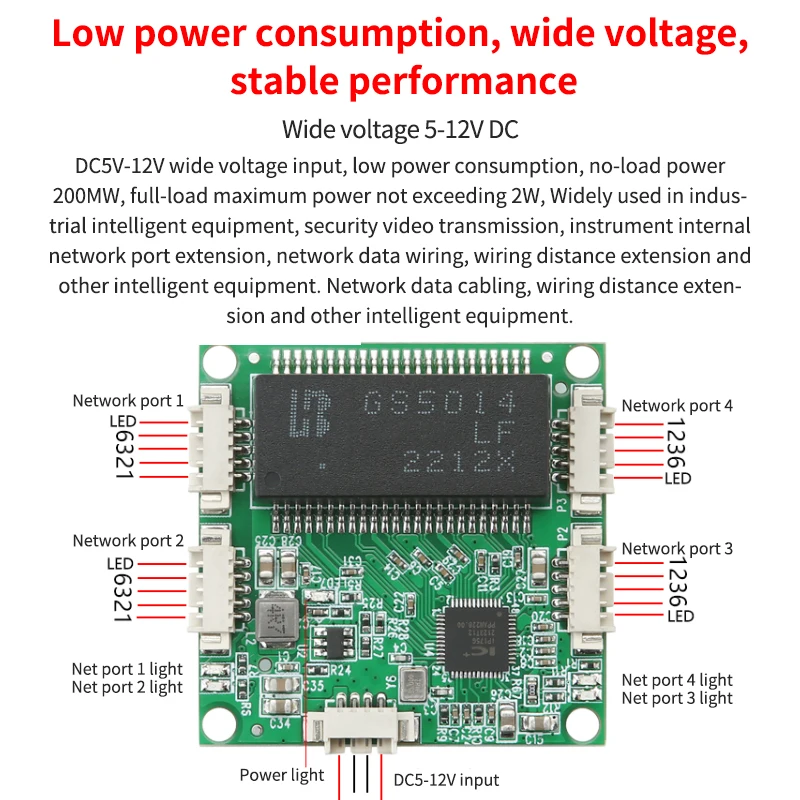 38*38MM mini weak current box network wiring box 4-port pin header embedded switch motherboard module development board