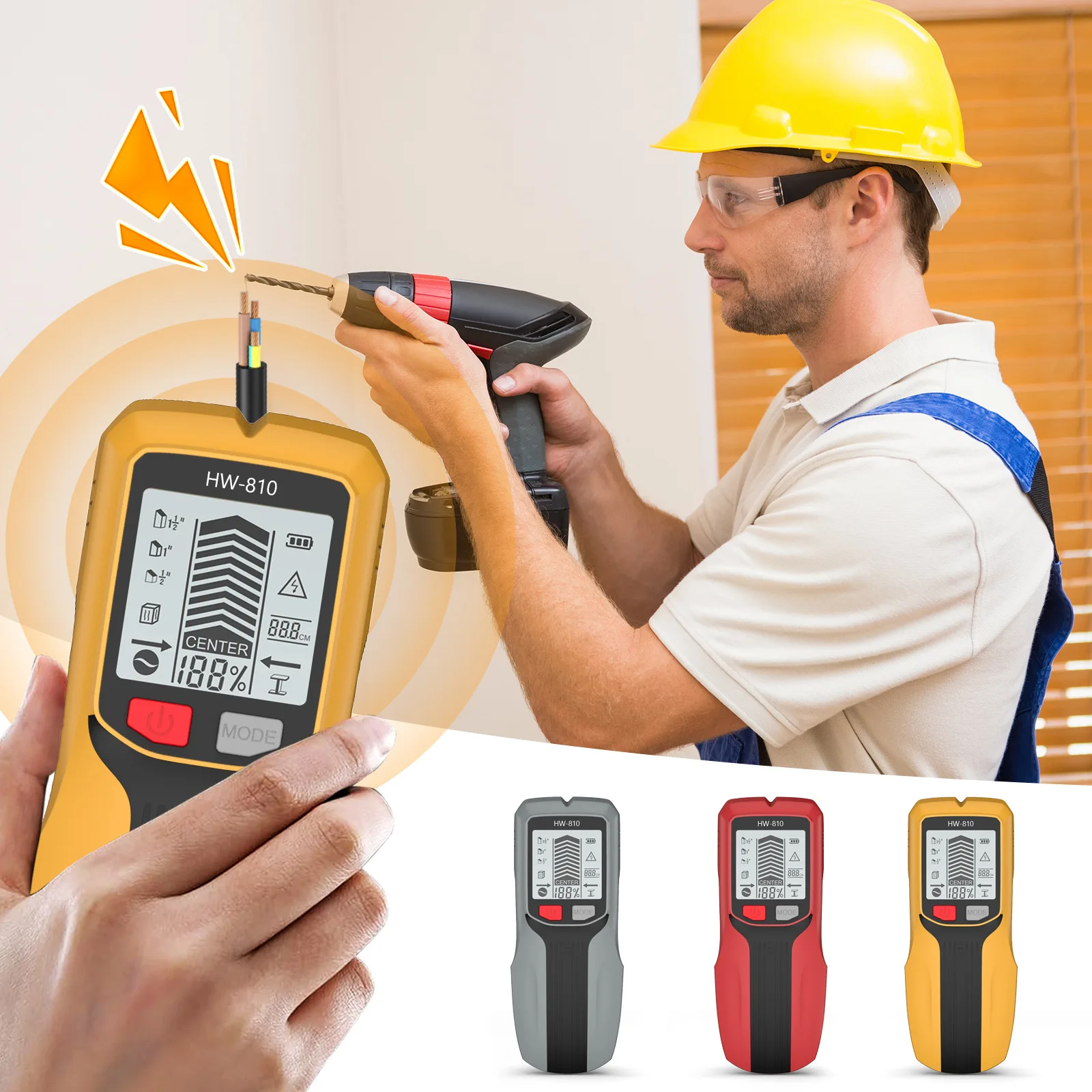 5‑in‑1 Multifunctional Wall Stud Detector Wood Metal AC Live Wire Finder Wall Scanner Measuring Tool