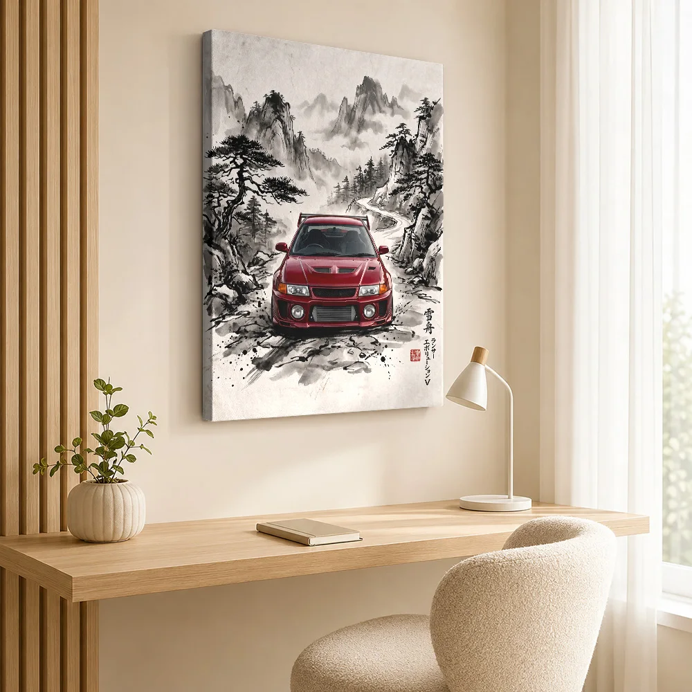 Japanese Lancer Evolution V Ink Wash Canvas Painting Poster Customized Photo Zen Wall Art Living Room Decor Housewarming Gift