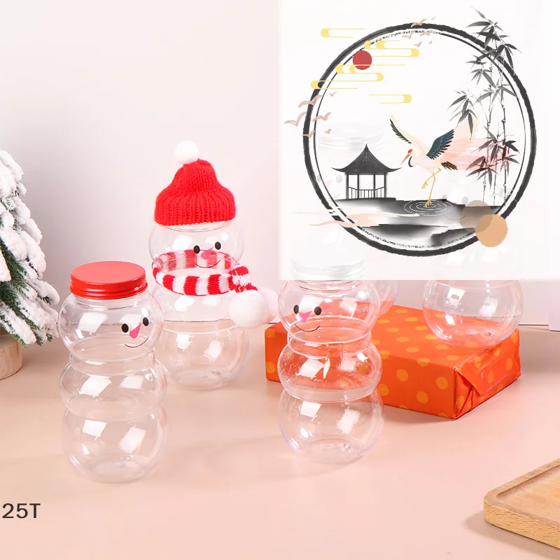 500ML Christmas Snowman Water Bottles Milk Tea Bottles Coffee Juice Portable Drinking Bottle For Milk Tea Shop Home Juice Cup