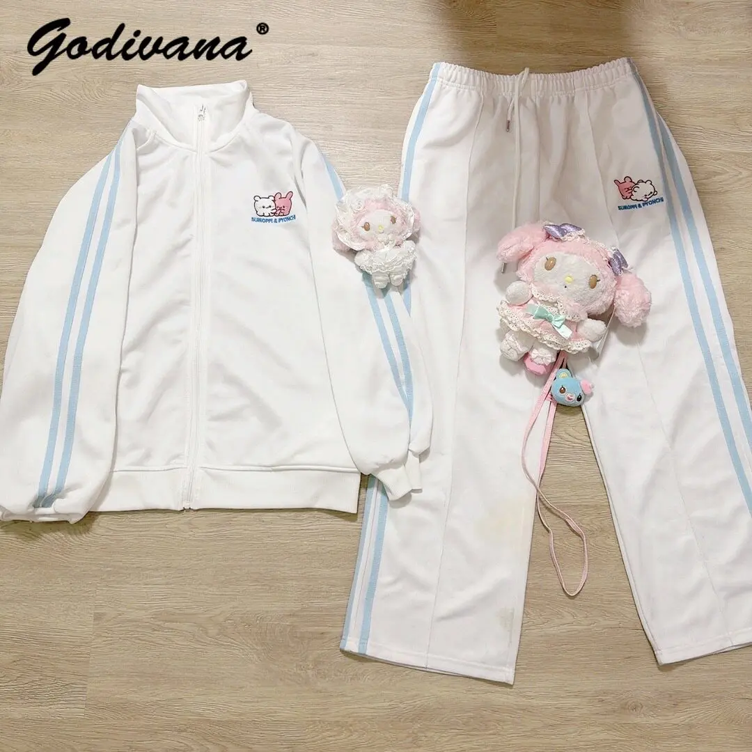 Japanese Style Cute Girl Students Casual Sportswear Suit Spring & Fall Women's Loose Cardigan Jacket and Pants Two-piece Set