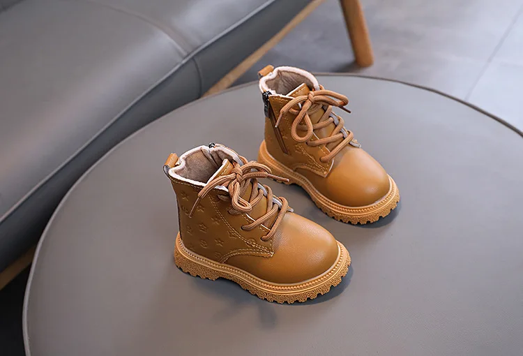 Bedruckte PU-Lederstiefel für Jungen und Mädchen, Herbst-Winter-Fleece-Kurzstiefel, rutschfeste, weiche Sohle, Freizeitstiefel, modische Kinderstiefel, Babystiefel – Detail 9