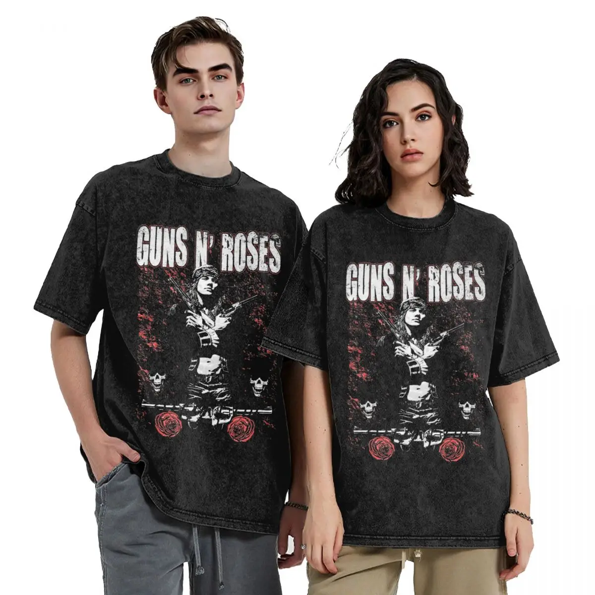 Washed T Shirts Guns N Roses Hip Hop Vintage T-Shirt Oversize Streetwear Short Sleeve Graphic Printed Tops Tees for Men Women