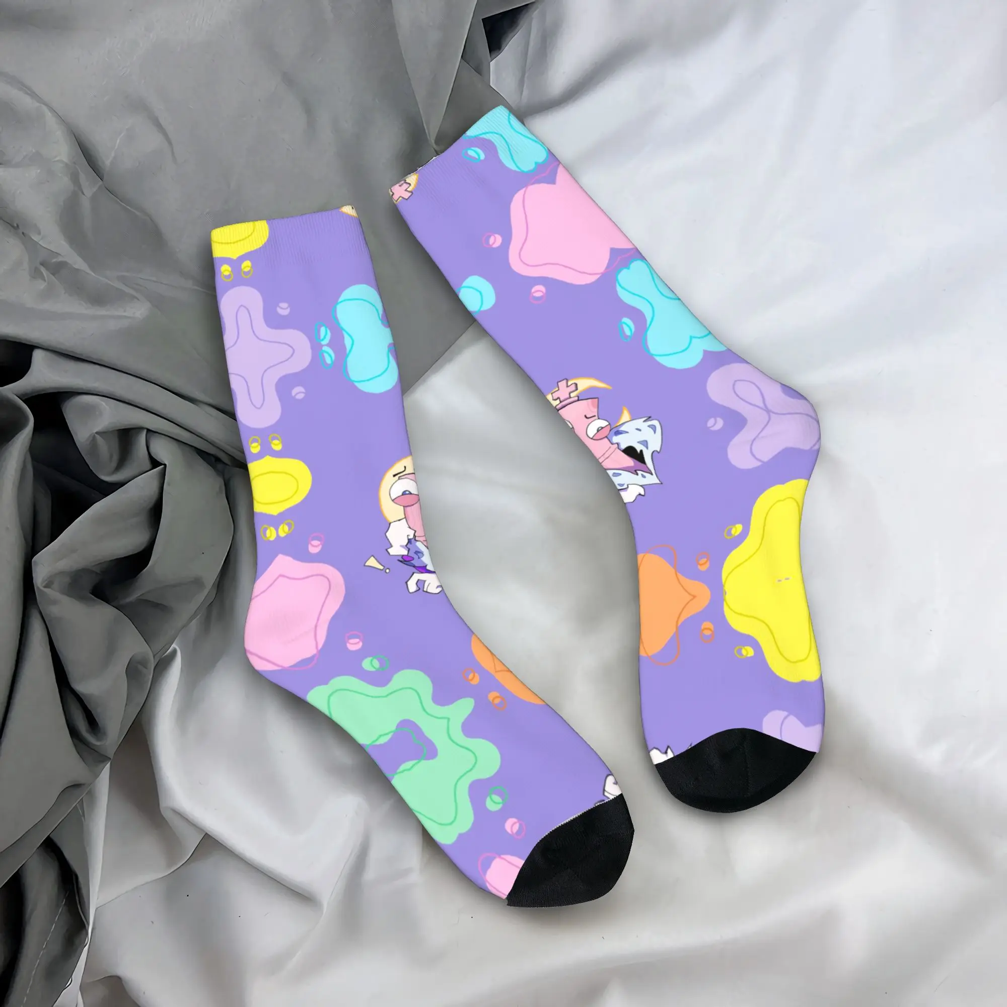 Autumn Winter Retro Women Men Kinger Cartoon Digitals Circus Socks  Breathable Basketball Socks