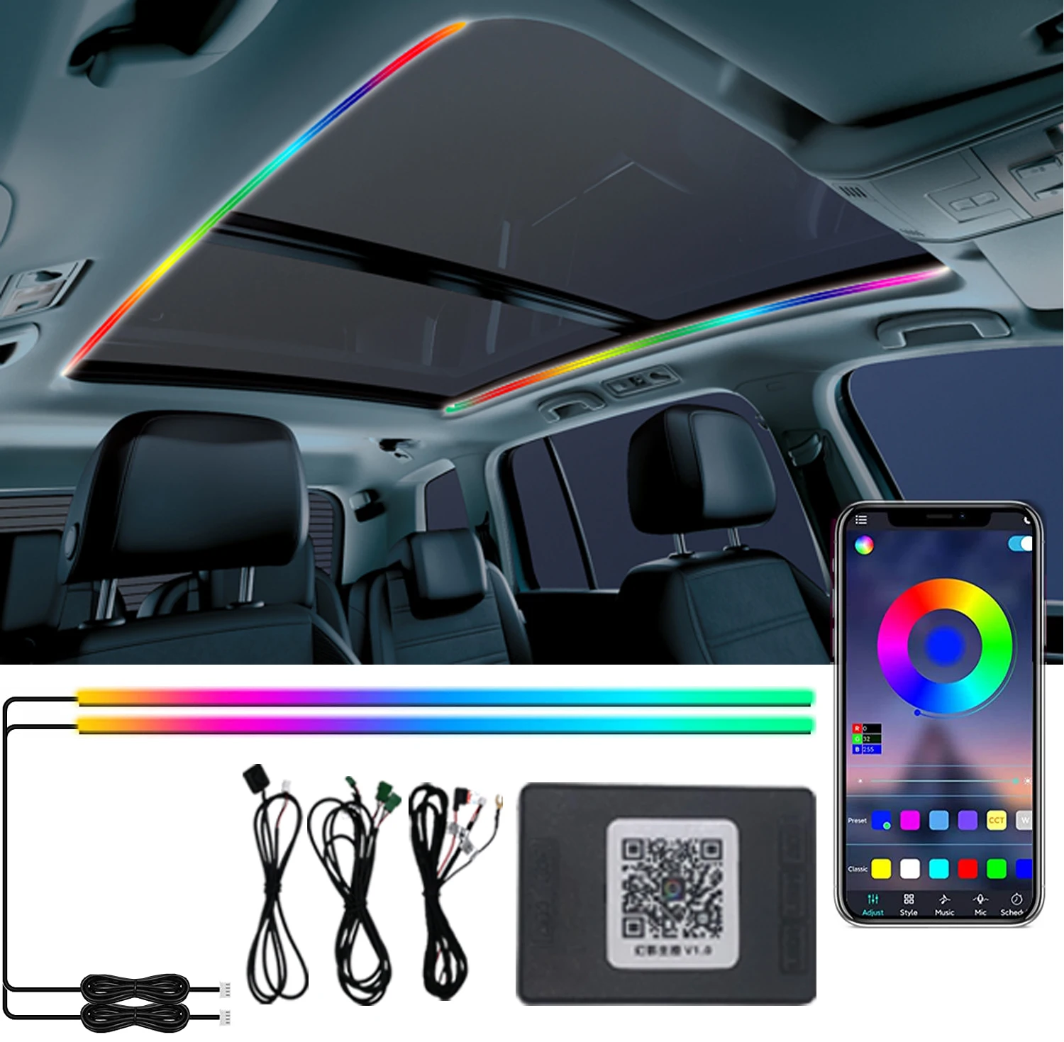 2Pcs 110cm Sunroof LED Strip Symphony Ambient Light RGB Universal Car Roof Interior Skylight Acrylic Fiber Optic Lamp For Bmw