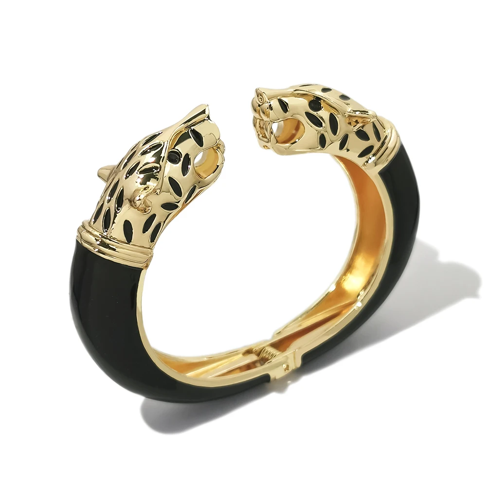 

Double Leopard Head Cuff Bracelets Big Bangles For Women Statement Opened Alloy Bangle Gold Color Tone Fashion Jewelry MANILAI