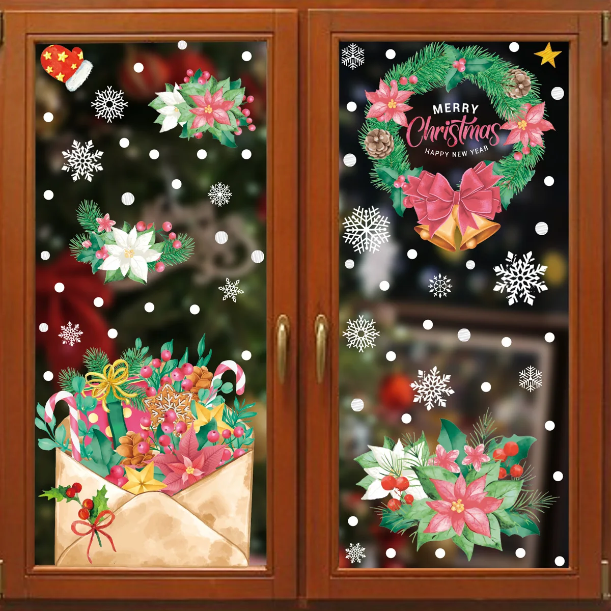 Christmas Pink Santa Claus Stickers Xmas Ball Garlands Bell Snowman Static Stickers Merry Christmas Decor Happy New Year 2026