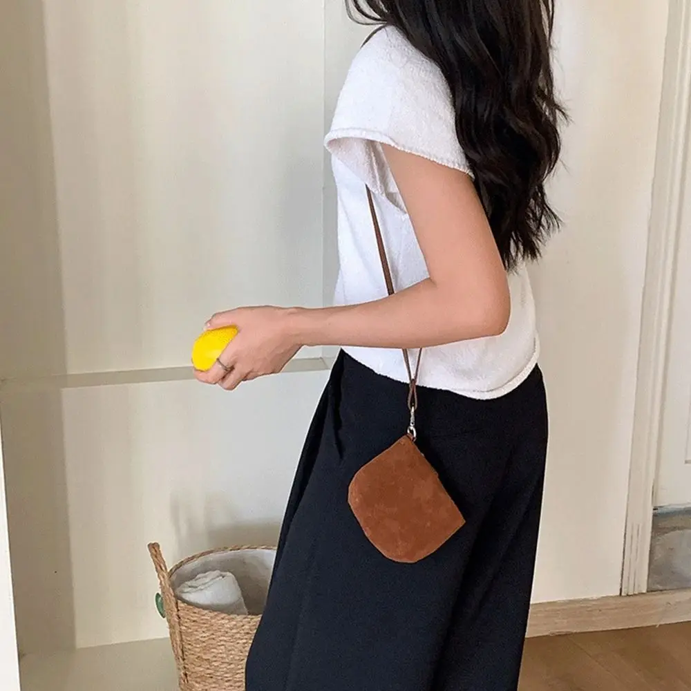 

Portable PU Leather Suede Coin Purse Shoulder Bag Hanging Neck Lanyard Wallet Makeup Storage Purse Mini Storage Bag Girls/Female