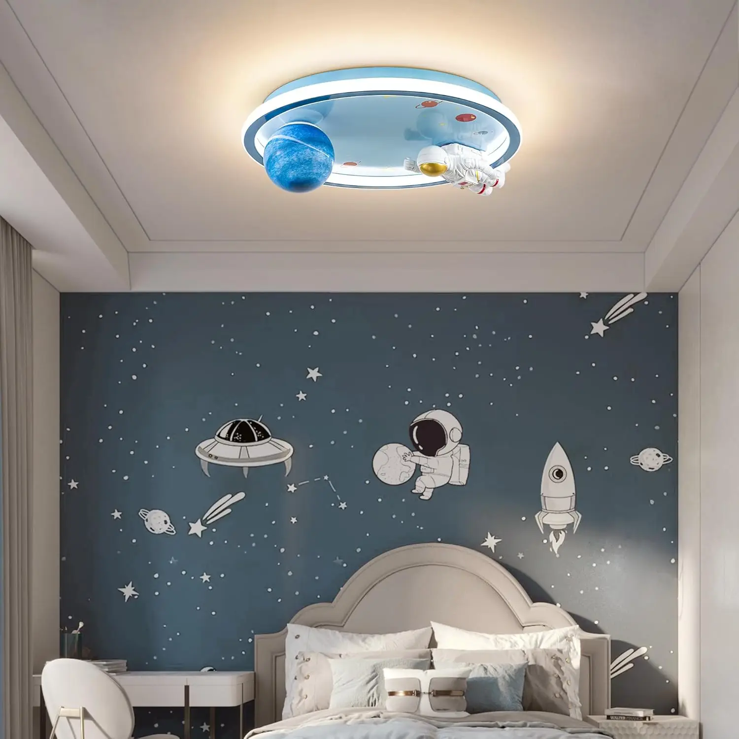 Luz de Teto Astronauta Regulável com Controle Remoto, Luminária LED de 20 polegadas para Quarto Infantil, Cozinha e Berçário