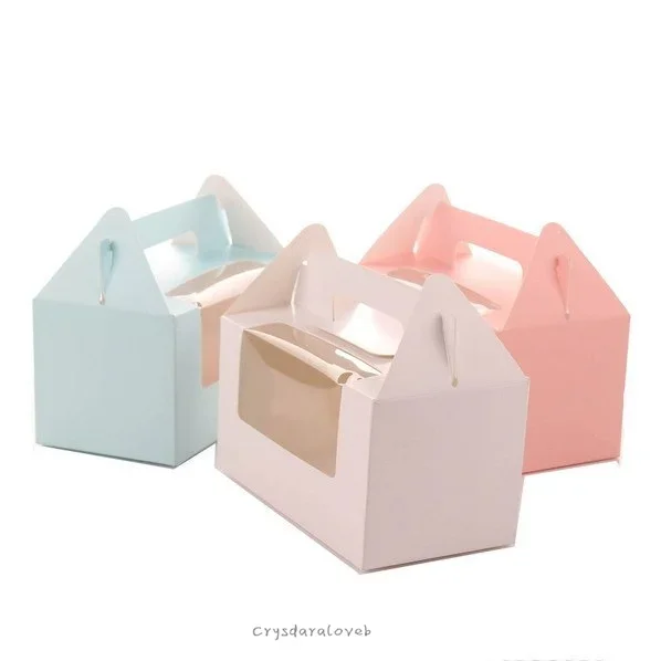 10Pcs/Lot Two Case White Pink Blue Kraft Paper Cupcake Box Cake Box With Clean PVC Window Wedding Party Favor Box Cake Packaging