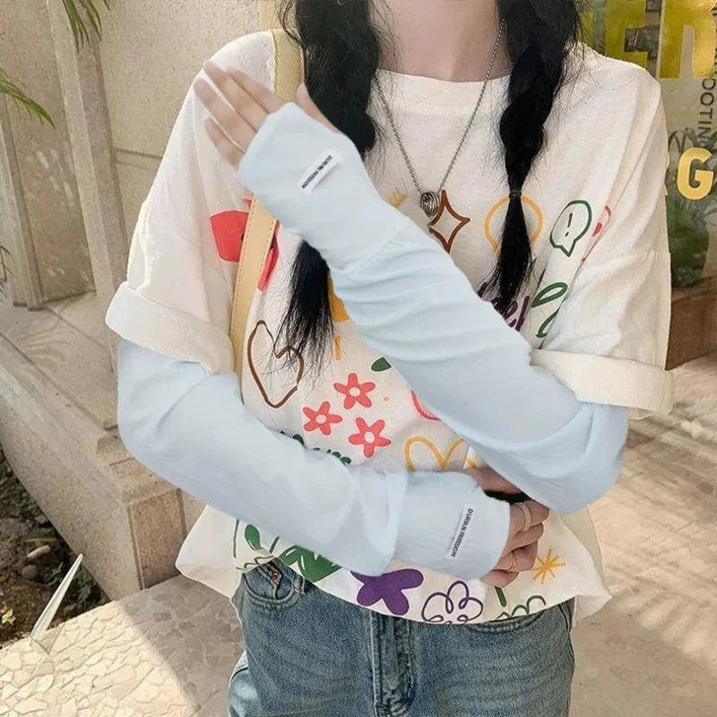 2026  Ice Silk Sunscreen Sleeves for Women Loose Solid Color Ins Trendy Driving UV Protection Summer Ice Sleeves