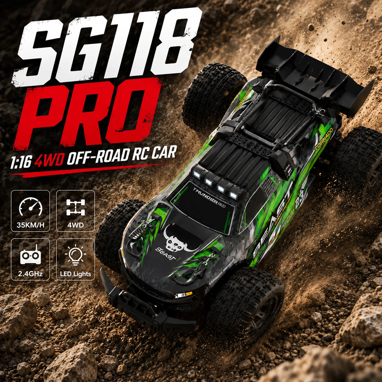 RC Racing Car 380 Carbon Brush Motor 2S 25A ESC Metal Drive Shaft Independent 4 Wheel Shock Absorber High Grip Off Road Tire 4WD RC Off Road Car