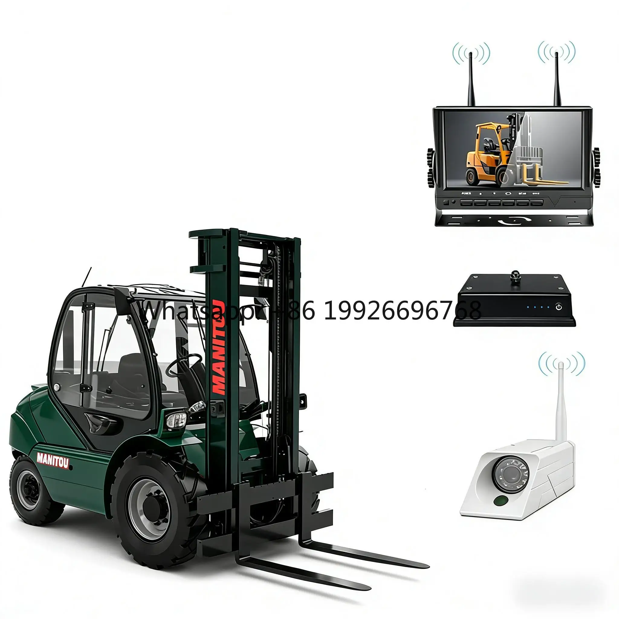 Solar Power Forklift Camera Kit with Rechargeable Battery, IP67 Waterproof, Easy Drill-Free Install for Outdoor Heavy Equipment